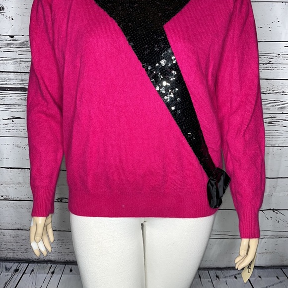 VTG Justine Todd Women NWT Size 3X Pink - Black Sequin Lambswool Angora Sweater - Picture 3 of 6